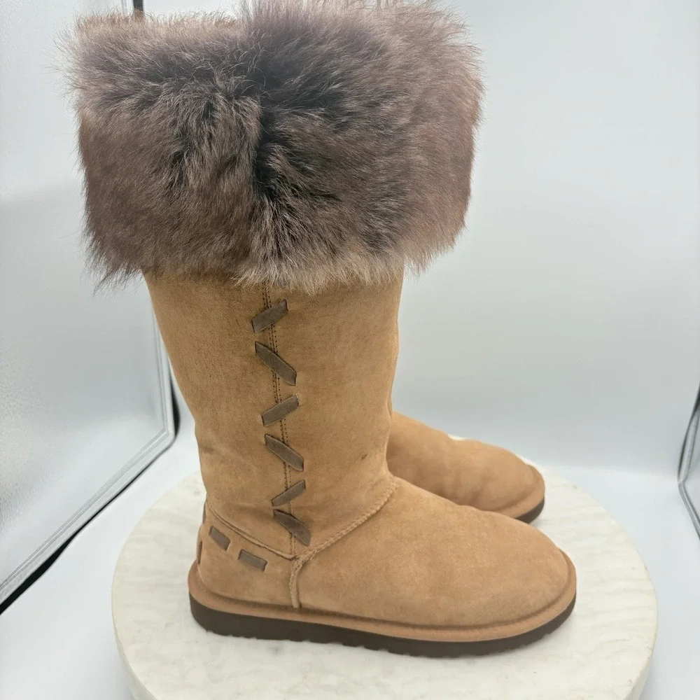 UGG ROSANA Brown Suede Winter Boots Tall 14